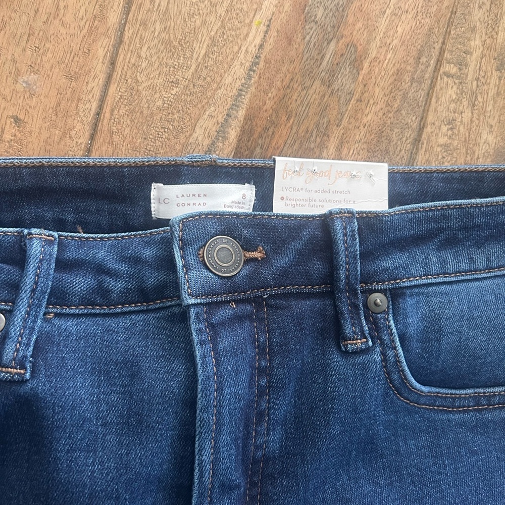 Lauren Conrad Dark Wash  high rise kick flare jeans- Raw Hem - Picture 3 of 5